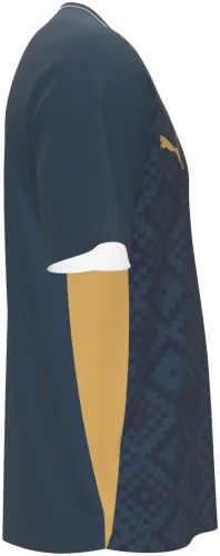 Camisa terceiro uniforme do EC Bahia 2026 azul-petróleo com losangos e dourado, frente e costas