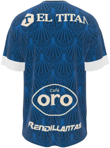 Camisa titular do FC Motagua 2026 - 2027 azul-marinho com folhagem em leque, frente e costas