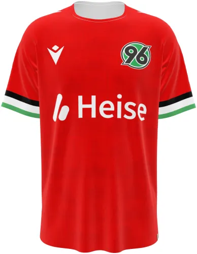 Camisa titular do Hannover 96 2026 - 2027 vermelha com quadriculado tom sobre tom, frente e costas