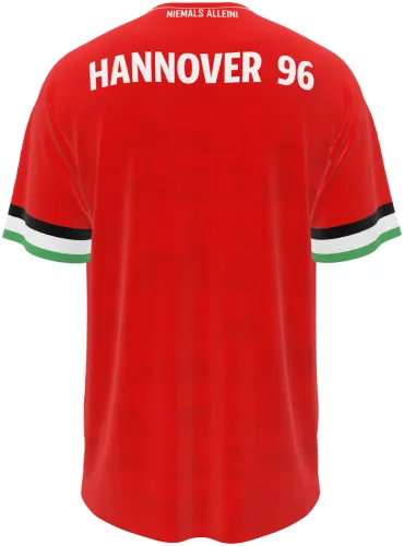 Camisa titular do Hannover 96 2026 - 2027 vermelha com quadriculado tom sobre tom, frente e costas