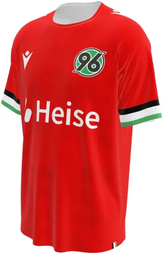 Camisa titular do Hannover 96 2026 - 2027 vermelha com quadriculado tom sobre tom, frente e costas