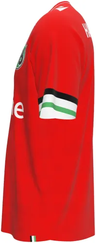 Camisa titular do Hannover 96 2026 - 2027 vermelha com quadriculado tom sobre tom, frente e costas
