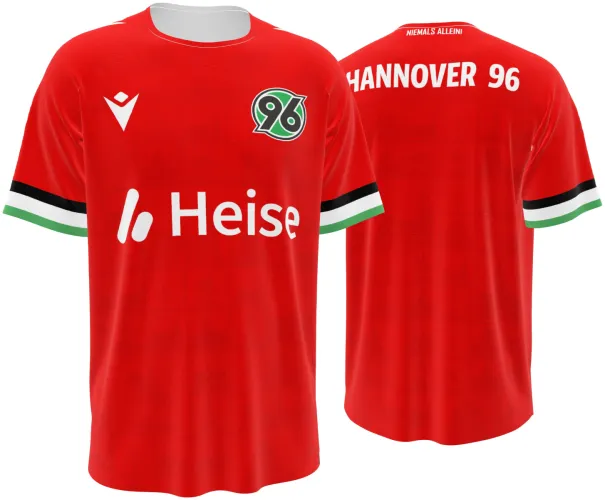 Camisa titular do Hannover 96 2026 - 2027 vermelha com quadriculado tom sobre tom, frente e costas