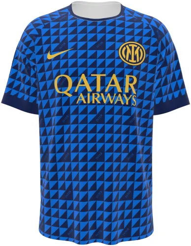 Camisa de pré-jogo do Inter de Milão 2026 - 2027 azul com triângulos geométricos, frente e costas