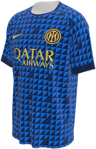 Camisa de pré-jogo do Inter de Milão 2026 - 2027 azul com triângulos geométricos, frente e costas