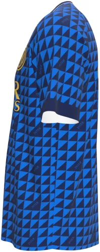 Camisa de pré-jogo do Inter de Milão 2026 - 2027 azul com triângulos geométricos, frente e costas