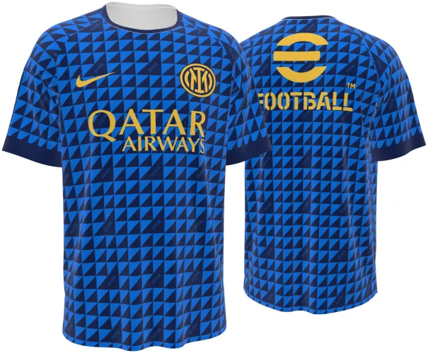 Camisa de pré-jogo do Inter de Milão 2026 - 2027 azul com triângulos geométricos, frente e costas