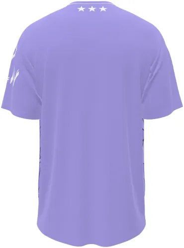 Camisa de goleiro do Ipswich Town 2026 - 2027 lilás com linhas pretas entrelaçadas, frente e costas