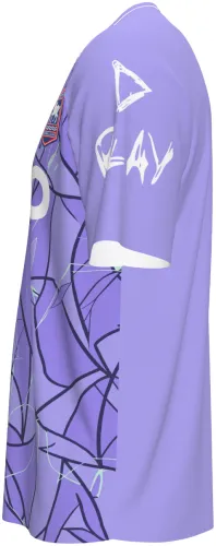 Camisa de goleiro do Ipswich Town 2026 - 2027 lilás com linhas pretas entrelaçadas, frente e costas