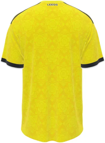 Camisa visitante do Leeds United 2026 - 2027 amarela com padrão floral tom sobre tom, frente e costas