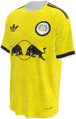 Camisa visitante do Leeds United 2026 - 2027 amarela com padrão floral tom sobre tom, frente e costas