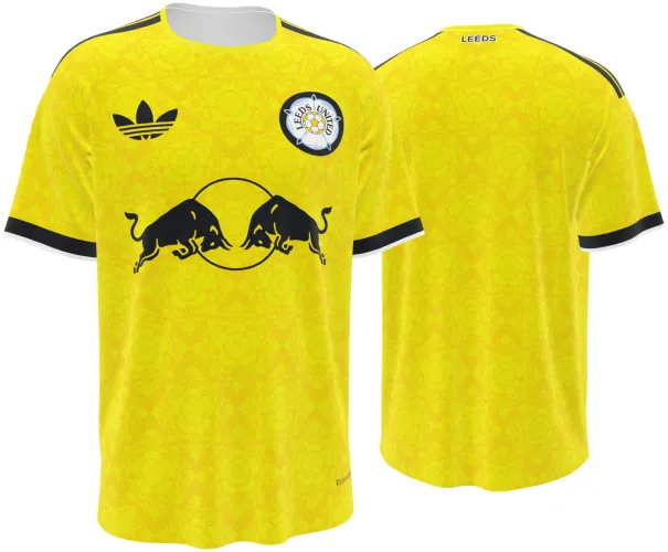 Camisa visitante do Leeds United 2026 - 2027 amarela com padrão floral tom sobre tom, frente e costas