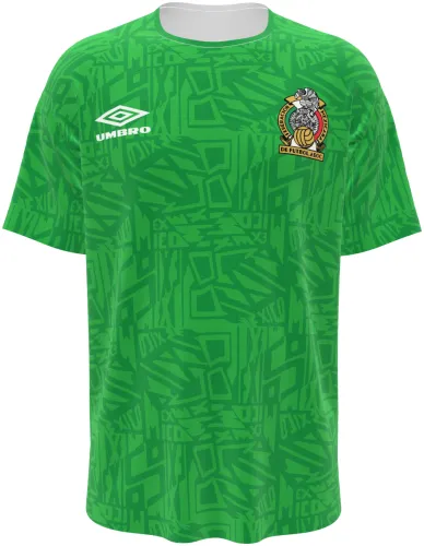 Camisa retrô do México 1994 verde-limão com grafismo asteca, frente e costas