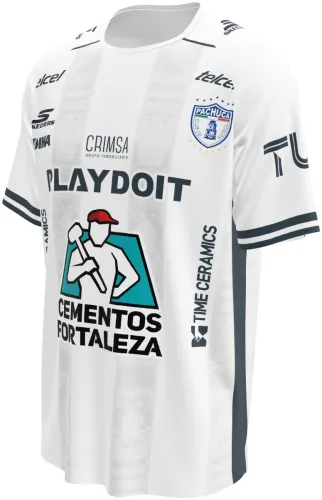 Camisa visitante do Pachuca 2026 - 2027 branca com coluna central ornamentada, frente e costas