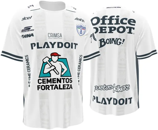 Camisa visitante do Pachuca 2026 - 2027 branca com coluna central ornamentada, frente e costas