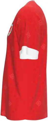 Camisa titular do País de Gales 2026 - 2027 vermelha com ladrilho celta tom sobre tom, frente e costas