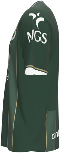Camisa visitante do Racing Santander 2026 - 2027 verde-escura com listras douradas, frente e costas