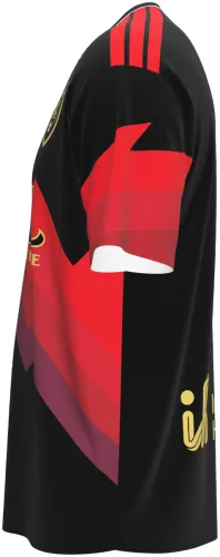 Camisa terceiro uniforme do Real Salt Lake 2026 preta com montanhas vermelhas, frente e costas