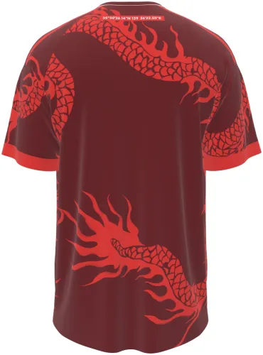Camisa terceiro uniforme do SC Internacional 2026 bordô com um dragão chinês, frente e costas