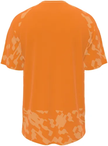 Camisa de goleiro do Senegal 2026 laranja com camuflagem de blocos, frente e costas