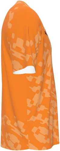 Camisa de goleiro do Senegal 2026 laranja com camuflagem de blocos, frente e costas