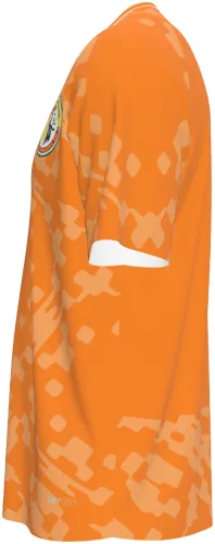 Camisa de goleiro do Senegal 2026 laranja com camuflagem de blocos, frente e costas