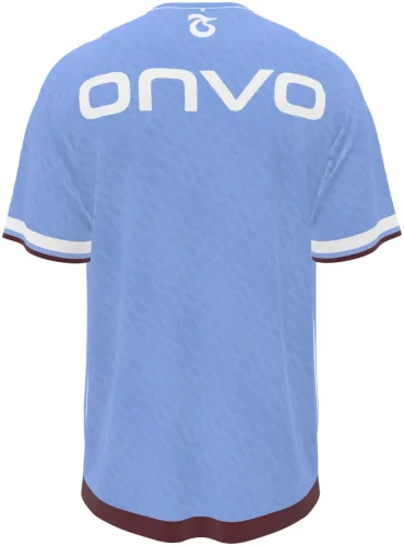 Camisa visitante do Trabzonspor 2026 - 2027 azul-clara com quadriculado tom sobre tom, frente e costas