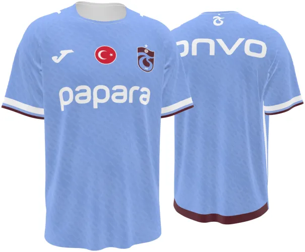 Camisa visitante do Trabzonspor 2026 - 2027 azul-clara com quadriculado tom sobre tom, frente e costas