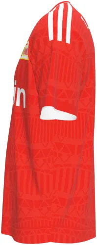 Camisa titular do Union Berlin 2026 - 2027 vermelha com padrão geométrico tom sobre tom, frente e costas