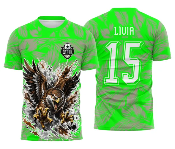Arte para camisa de interclasse com mascote gavião em estilo esportivo e composição de torcida escolar Arte Autoral Doces Desenhos
