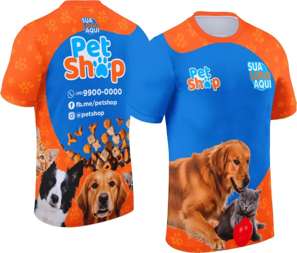 Arte para camisa de pet shop com visual amigável, indicada para negócios que desejam conexão com clientes.
