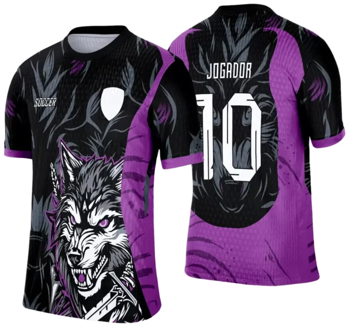 Arte para Estampa de Camiseta Escolar 2025 – Interclasse - Preta e Roxa com Tema de Lobo