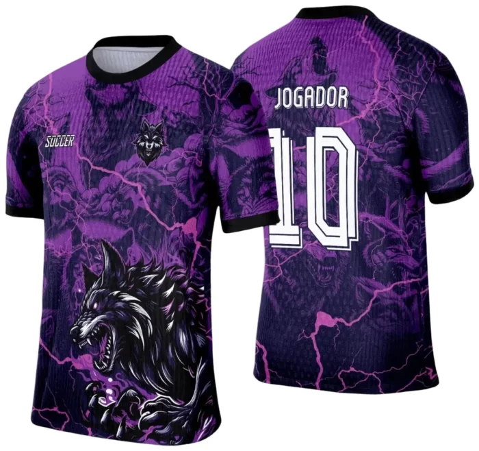 Arte para Estampa de Camiseta Escolar 2025 – Interclasse - Preta e Roxa com Tema de Lobo