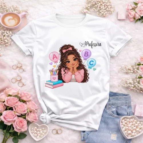 Arte Professora ABC Educação Infantil em CDR com fonte inclusa e texto editável. Ideal para alfabetização, camisetas e personalizados 2026 e 2027.