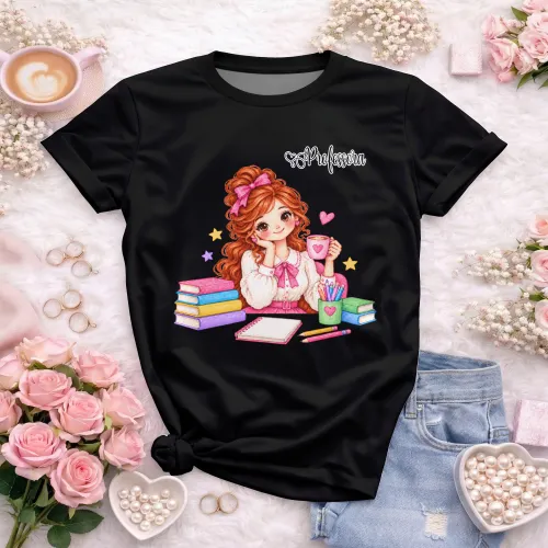 Arte Professora Café e Livros em CDR com fonte inclusa e texto editável. Ideal para camisetas, volta às aulas e Dia dos Professores 2026 e 2027.