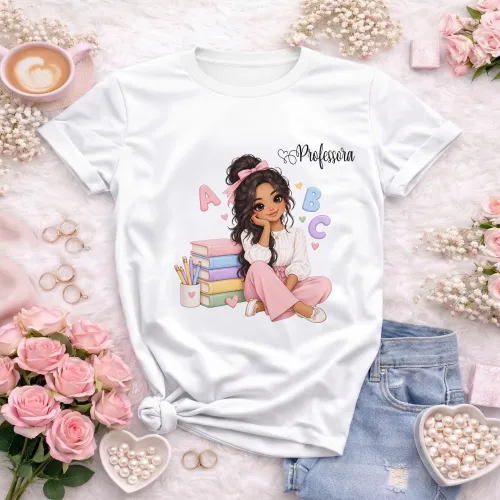 Arte Professora Educação Infantil ABC em CDR com fonte inclusa e texto editável. Ideal para camisetas, alfabetização e personalizados 2026 e 2027.