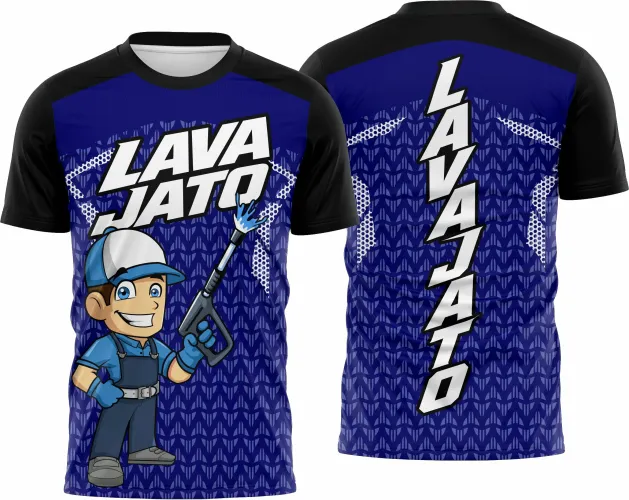 Camisa com logo no peito e estampa grande nas costas, design moderno e alinhado para uniformizar equipe de lavagem de carros com estilo profissional e visual impactante.