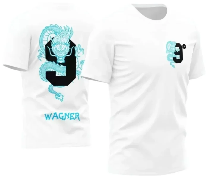 Camisa Escolar Personalizada - Branca - Nono Ano - Tema Dragão - 2025