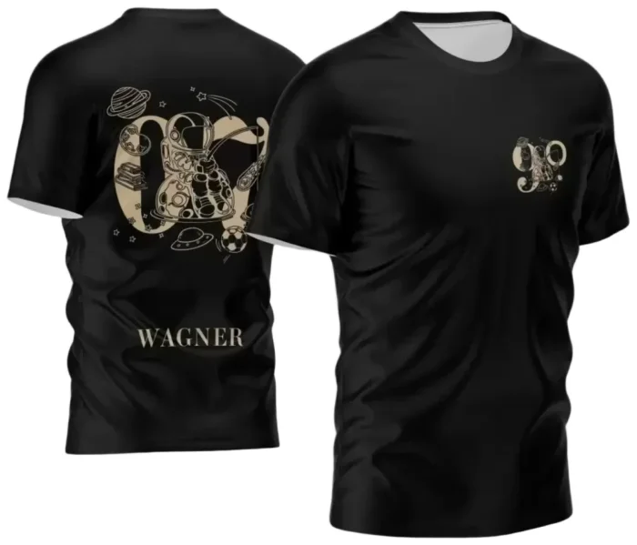 Camisa Escolar Personalizada - Preta - Nono Ano - Tema Astronauta - 2025