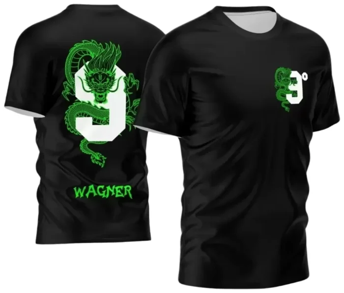 Camisa Escolar Personalizada - Preta - Nono Ano - Tema Dragão - 2025