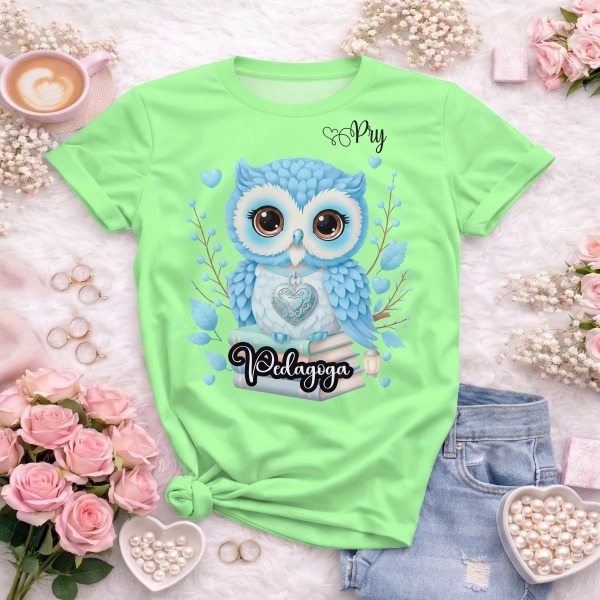 Arte camisa pedagoga coruja fofa educacional com ilustração moderna