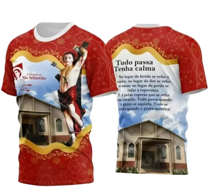 Camiseta Católica – São Sebastião com Estampa Religiosa