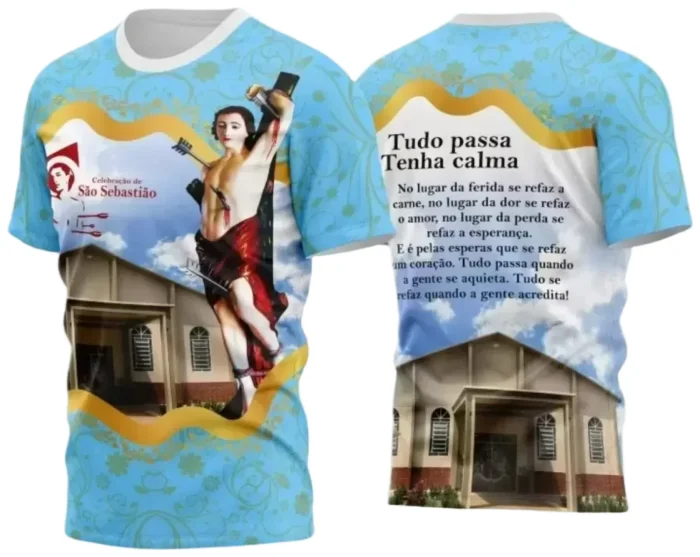 Camiseta Católica – São Sebastião com Estampa Religiosa