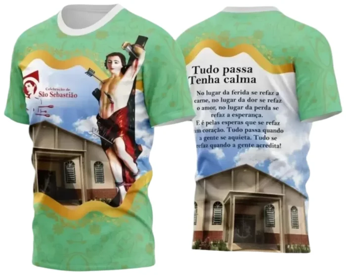 Camiseta Católica – São Sebastião com Estampa Religiosa