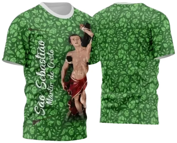 Camiseta Católica – São Sebastião com Estampa Religiosa