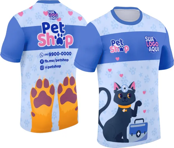 Arte comercial para camiseta de pet shop, ideal para uso em sublimação