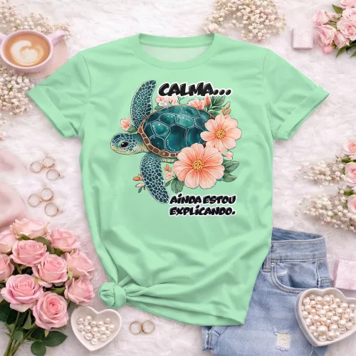 Camiseta Professora Divertida – Tartaruga Calma Explicando