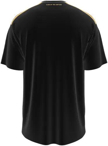 Camisa visitante do Al Ahly SC 2026 - 2027 preta com xadrez e detalhes dourados, frente e costas