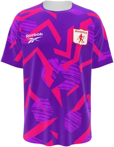 Camisa de goleiro do América de Cali 2026 roxa e rosa com faixas em ziguezague, frente e costas