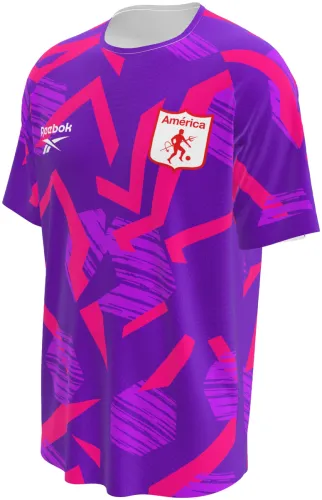 Camisa de goleiro do América de Cali 2026 roxa e rosa com faixas em ziguezague, frente e costas